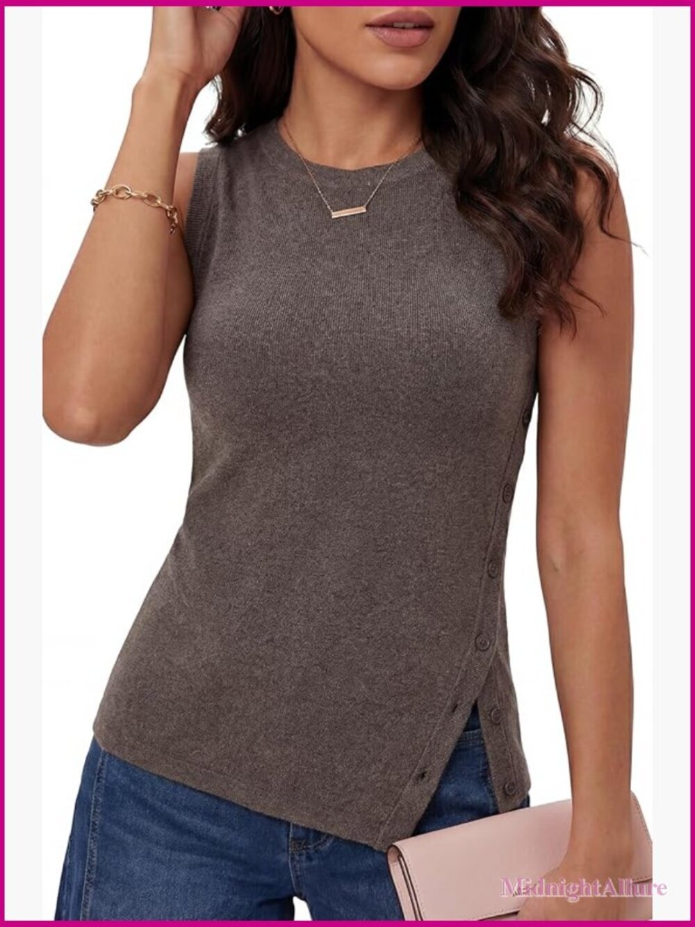 Wool Blend Side-Button Slit Sweater Tank